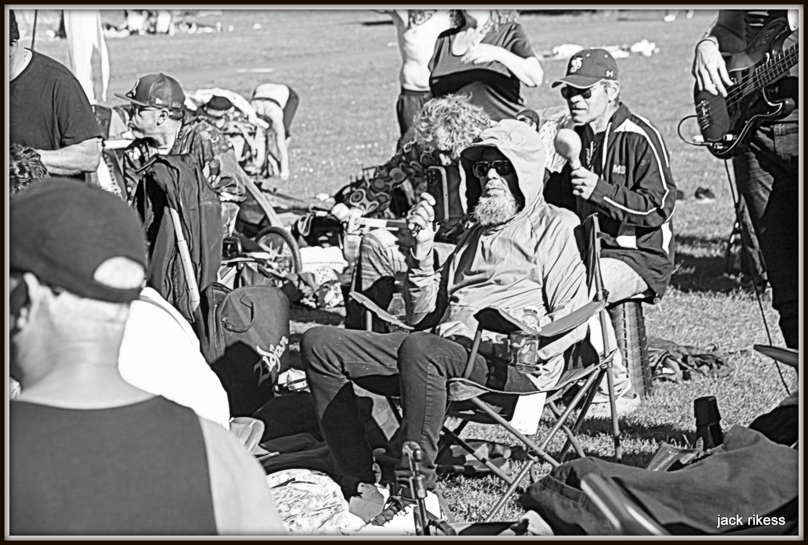 Drum Circle — bald dancer in red wrap