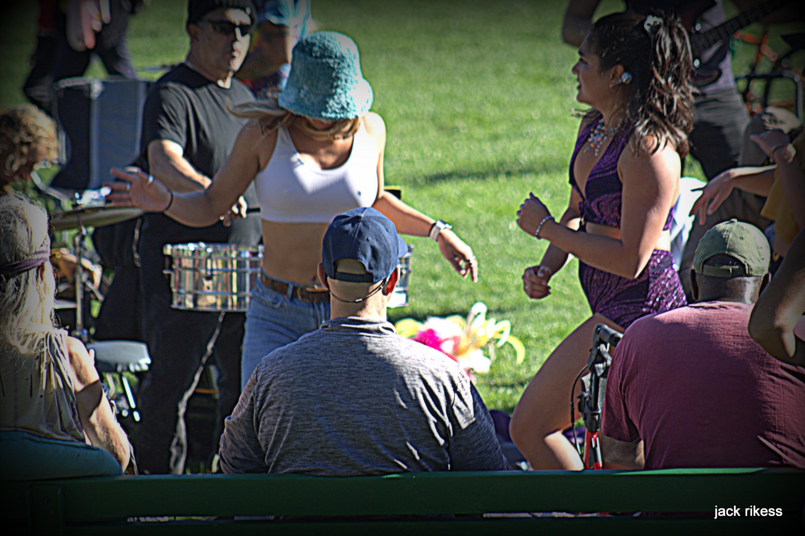 Drum Circle — dancers, woman in bucket hat