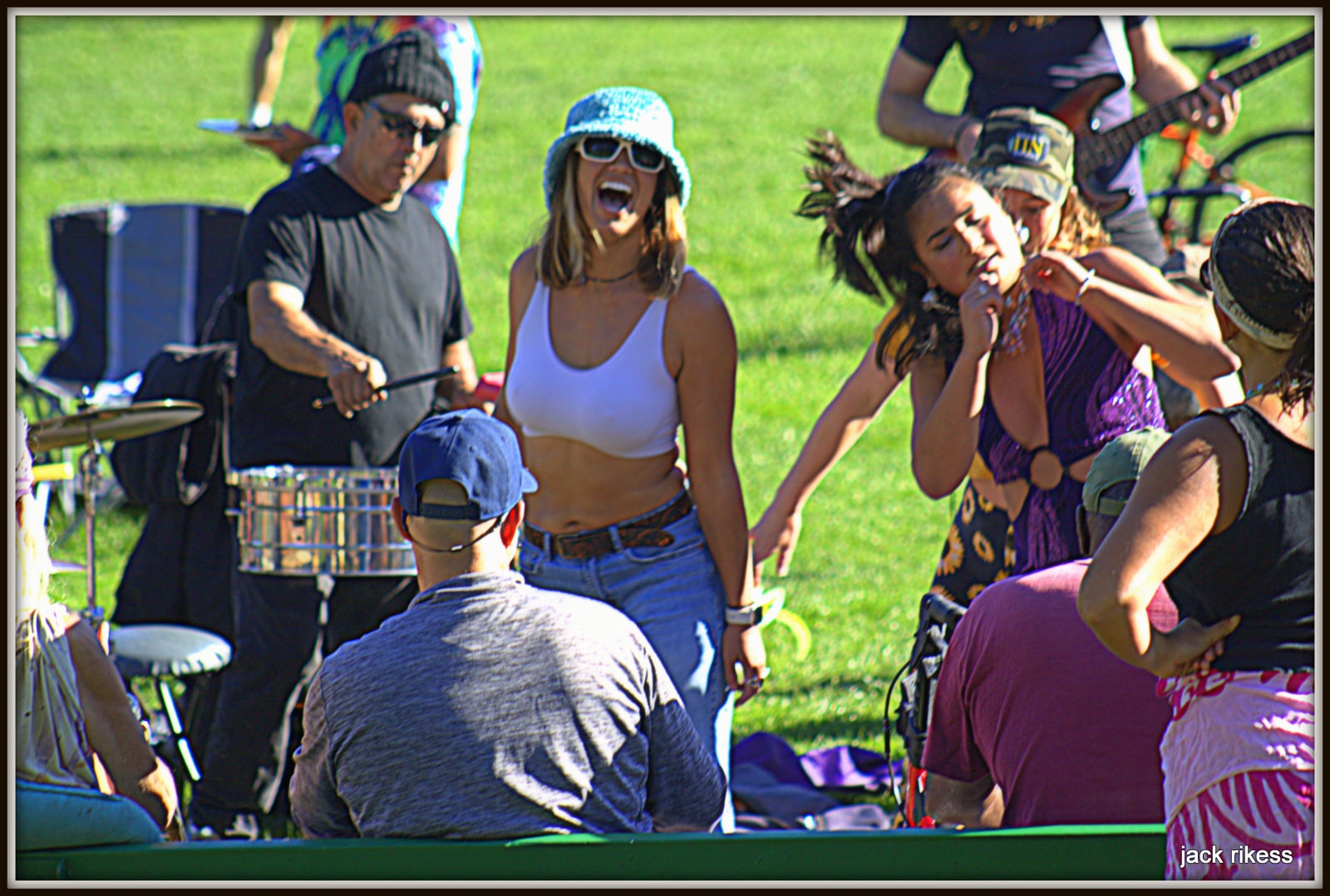 Drum Circle — overalls, crowd and bikes
